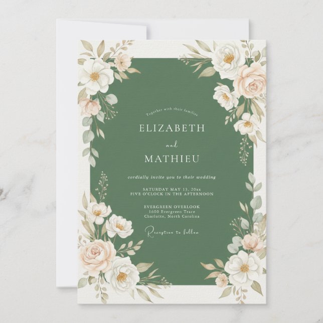 Moss Peach Painted Wedding Invitation (Front)