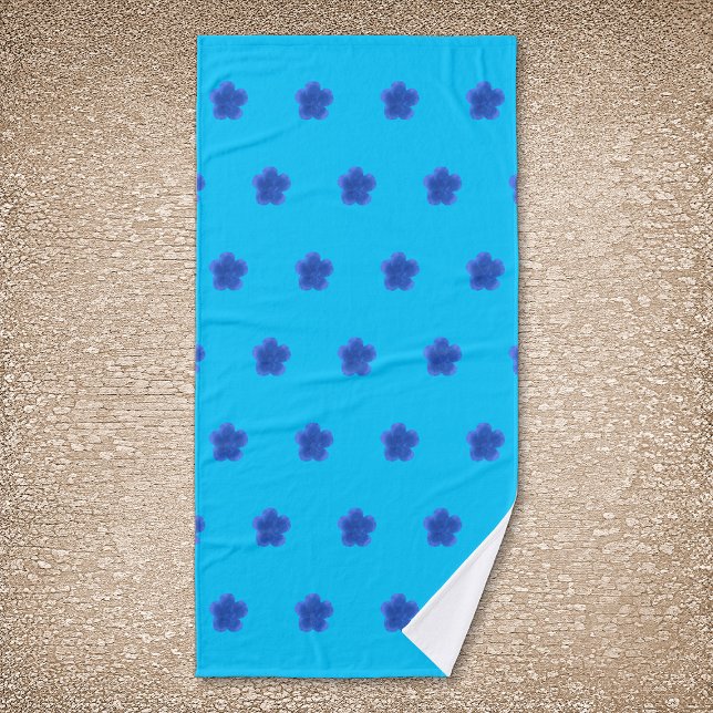 Moss Rose Flower Seamless Pattern on Light Blue Bath Towel (Moss Rose flower seamless pattern on light blue bath towel)
