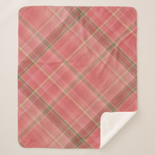 Moss Rose Pink and Green Plaid Sherpa Blanket