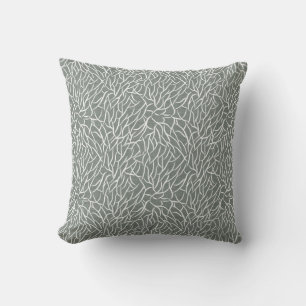 Moss sage green boho bare coral branches  cushion
