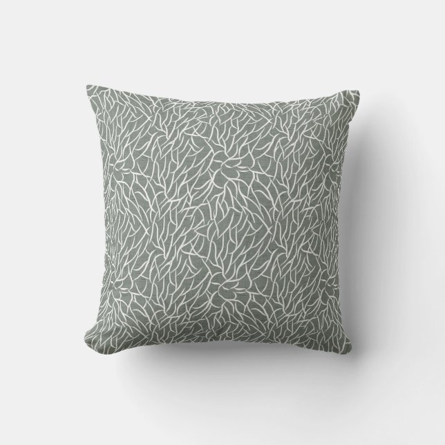 Moss sage green boho bare coral branches  cushion (Front)