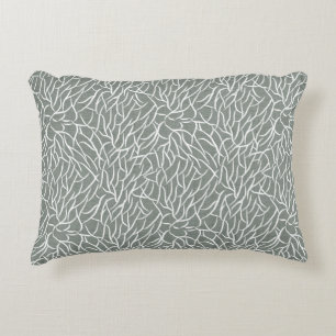 Moss sage green boho bare coral branches  decorative cushion