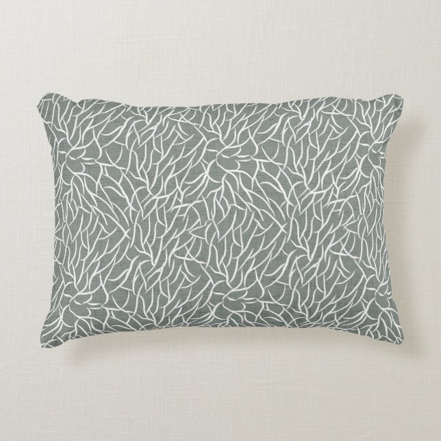Moss sage green boho bare coral branches  decorative cushion (Front)