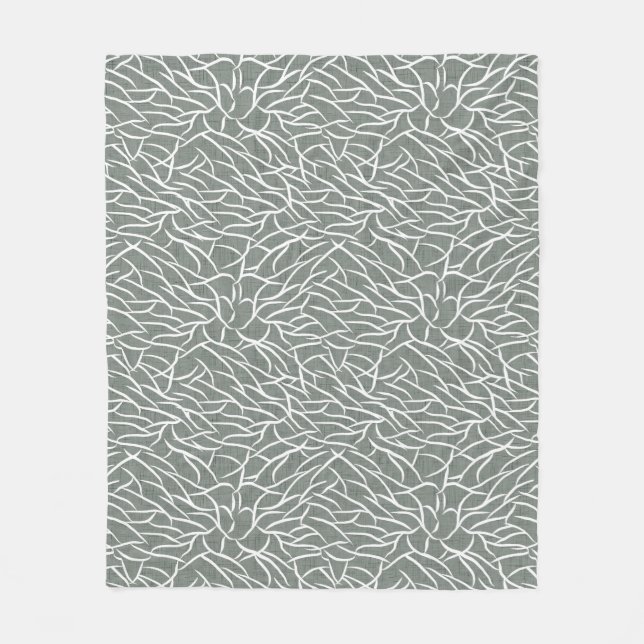 Moss sage green boho bare coral branches  fleece blanket (Front)