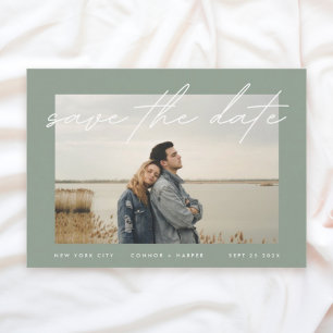 Moss Sage Green White Elegant Border Photo Save The Date