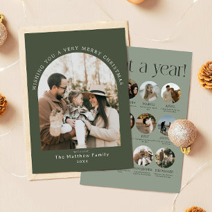 Moss & Sage Green Year-in-Review Christmas Holiday Card