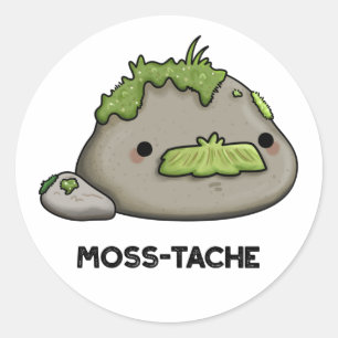 Moss-tache Funny Moustache Pun Classic Round Sticker