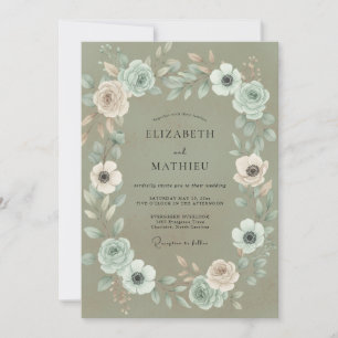 Moss Teal Leafy Wedding Invitation