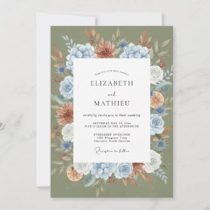 Moss Terracotta Azure Dahlia Wedding Invitation