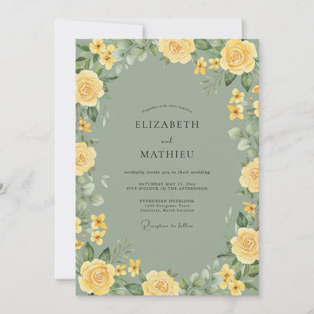Moss Yellow Rose Wedding Invitation (Front)