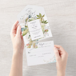 Mossy Autumn Pond Modern Wedding All In One Invitation