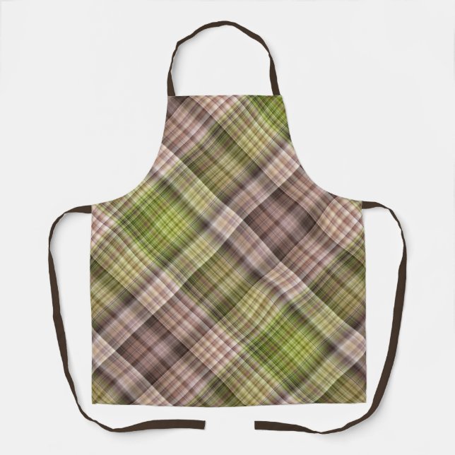 Mossy Bark Brown and Green Plaid Apron (Front)