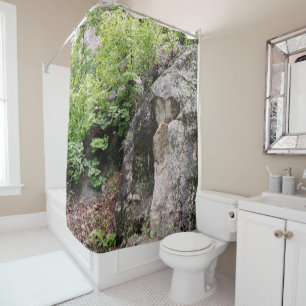 Mossy Boulder in the Forest Shower Curtain