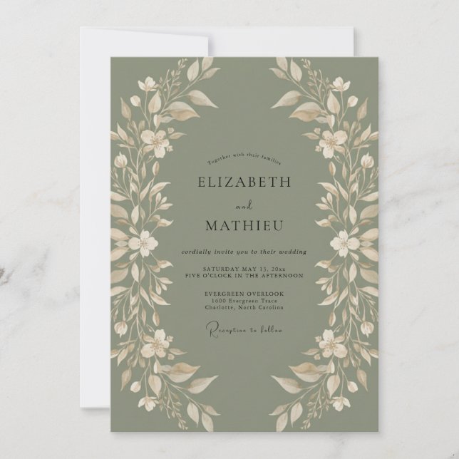 Mossy Cream Wreath Wedding Invitation (Front)
