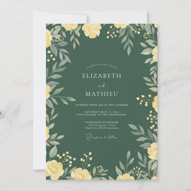 Mossy Golden Wreath Wedding Invitation (Front)