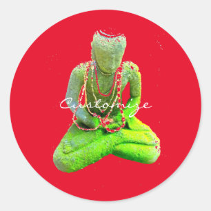 Mossy Green Buddha Meditating Thunder_Cove Classic Round Sticker