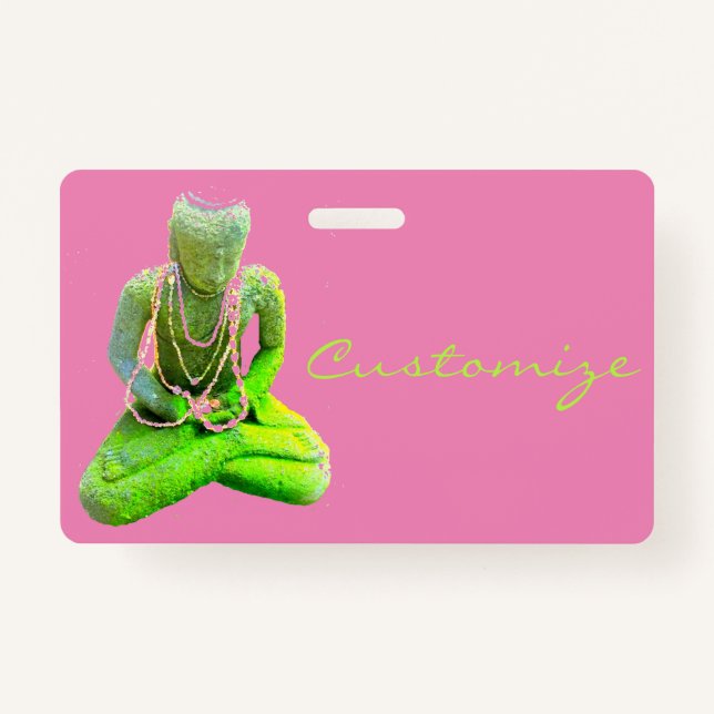 Mossy Green Buddha Meditating Thunder_Cove ID Badge (Front)