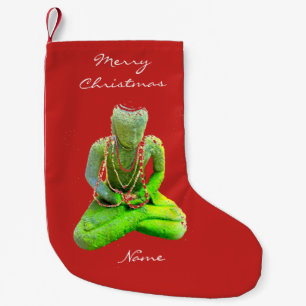 Mossy Green Buddha Meditating Thunder_Cove Small Christmas Stocking