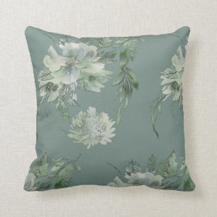 Mossy Green Floral Mystique Contemporary 16x16 Cushion