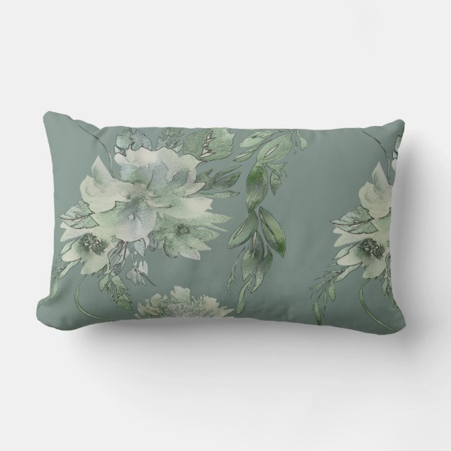 Mossy Green Floral Mystique Contemporary Lumbar Lumbar Cushion (Front)