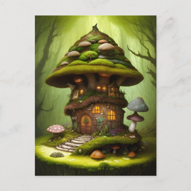 Mossy Mushroom Fairy House Postcard (Front)