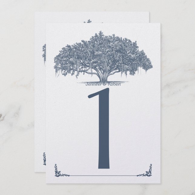 Mossy Oak Tree in Blue Wedding Table Number (Front/Back)