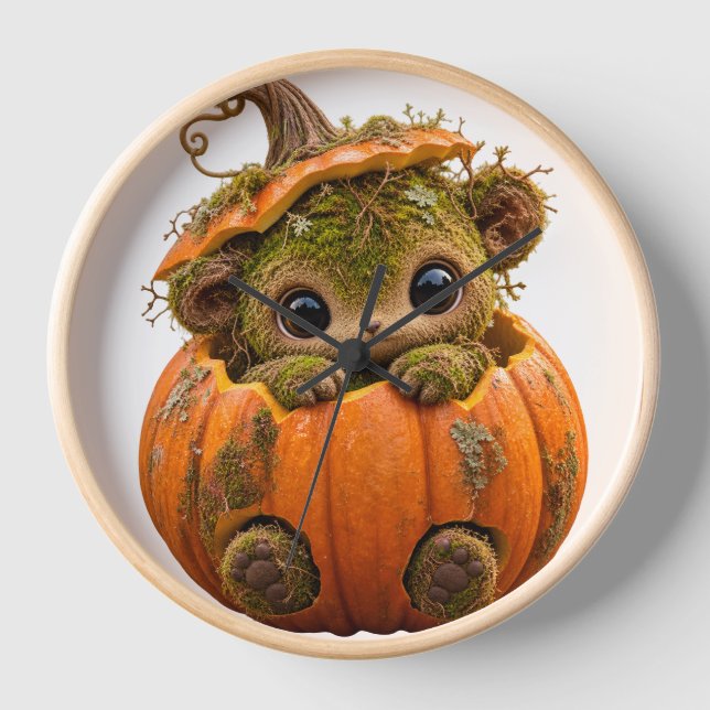 Mossy Pumpkin Creature Wall Clock (Front)