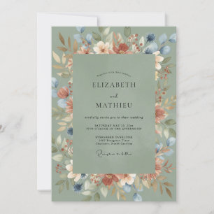 Mossy Terracotta Painted Wedding Invitation