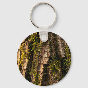 Mossy Tree Bark Forest Texture Key Ring