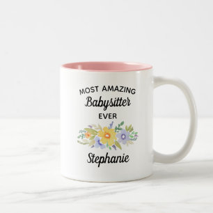 Most Amazing Babysitter Ever Floral Watercolor Two-Tone Coffee Mug