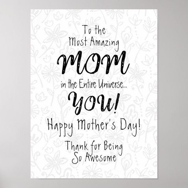 Most Amazing Mum Cute Calligraphy Art Poster (Front)