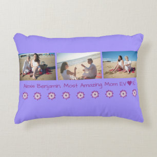 Most Amazing Mum Ever, w/ Heart. Name + 3 Photos Decorative Cushion