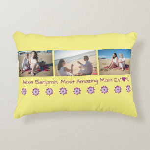 Most Amazing Mum Ever, w/ Heart. Name + 3 Photos  Decorative Cushion