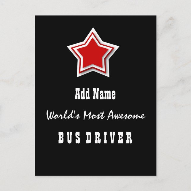 Most Awesome BUS DRIVER  Black with Red Star A02 Postcard (Front)