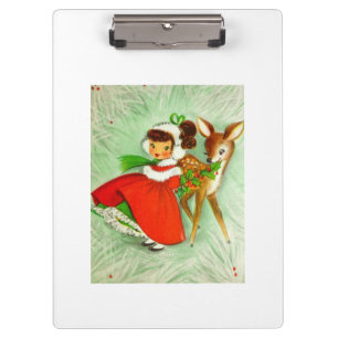 Most Beautiful Vintage Christmas Deer & Girl Clipboard