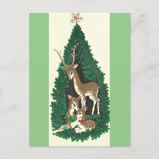 Most Beautiful Vintage Christmas Reindeer Family Holiday Postcard (Front)
