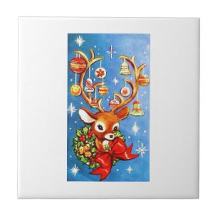 Most Beautiful Vintage Christmas Reindeer Tile