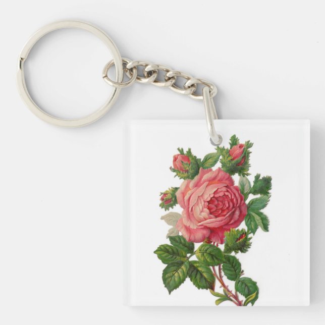 Most Beautiful Vintage Pink Rose Key Ring (Front)