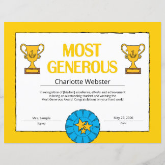 Most Generous Certificate of Achievement PDF