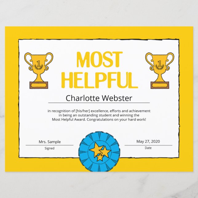 Most Helpful Certificate of Achievement PDF (Front)