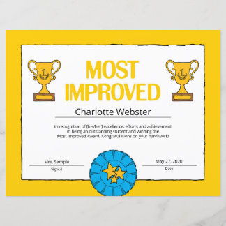 Most Improved Certificate Achievement Class Award