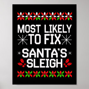 Most Likely Fix Santa Sleigh Christmas Matching Ug Poster