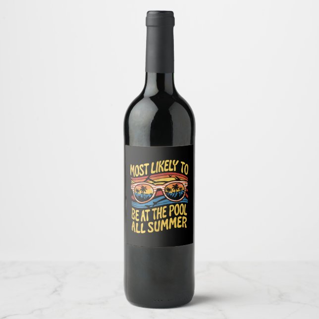 Most Likely To Be At The Pool All Summer Groovy Wine Label (Front)