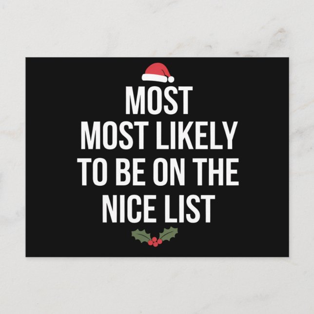 Most Likely To Be On The Nice List Christmas Postcard (Front)