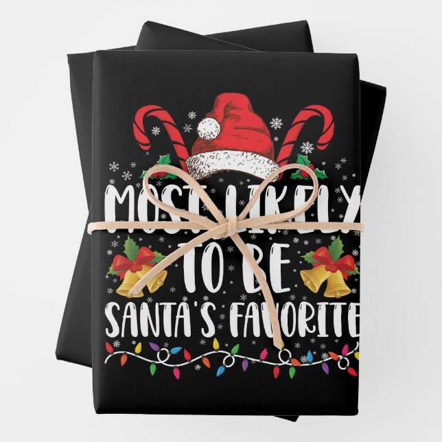 Most Likely To Be Santa's Favourite Funny Christma Wrapping Paper Sheet (In situ)