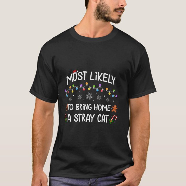 Most Likely To Bring Home A Stray Cat Family Chris T-Shirt (Front)