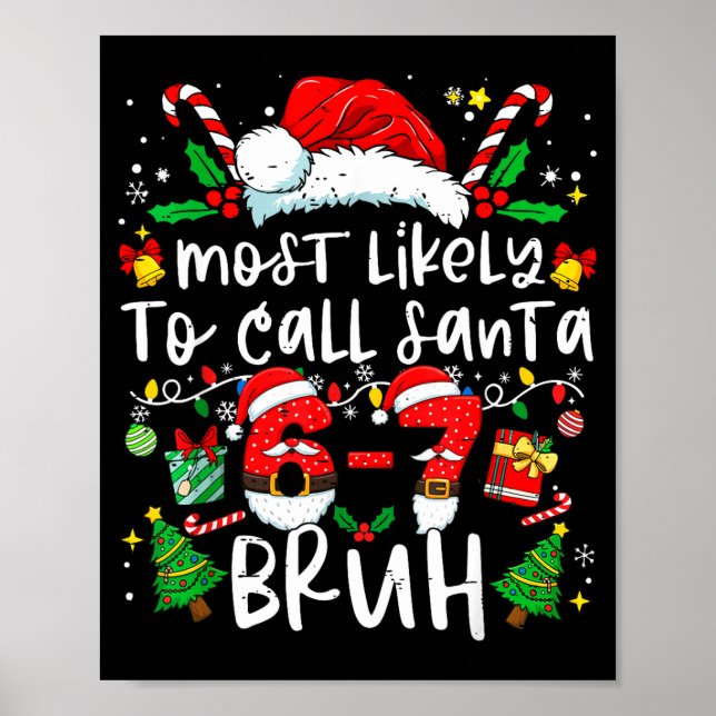 Most Likely To Call Santa 67 Bruh Six Seven Christ Poster (Front)