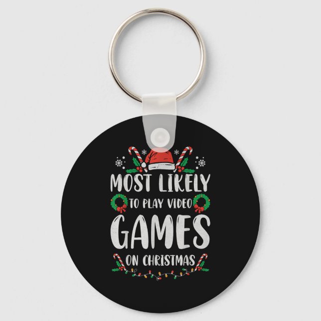 Most Likely To Christmas Matching Family Pajamas F Key Ring (Front)