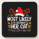 Most Likely To Decorate Her Cat Family Matching Coaster<br><div class="desc">Most Likely To Decorate Her Cat Family Matching Christmas</div>
