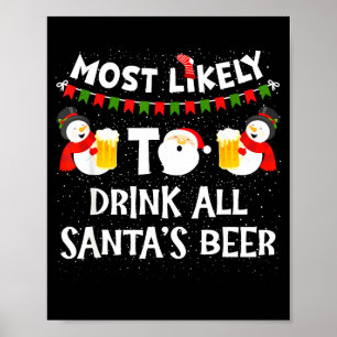 Most Likely To Drink All Santas Beer Funny Christm Poster